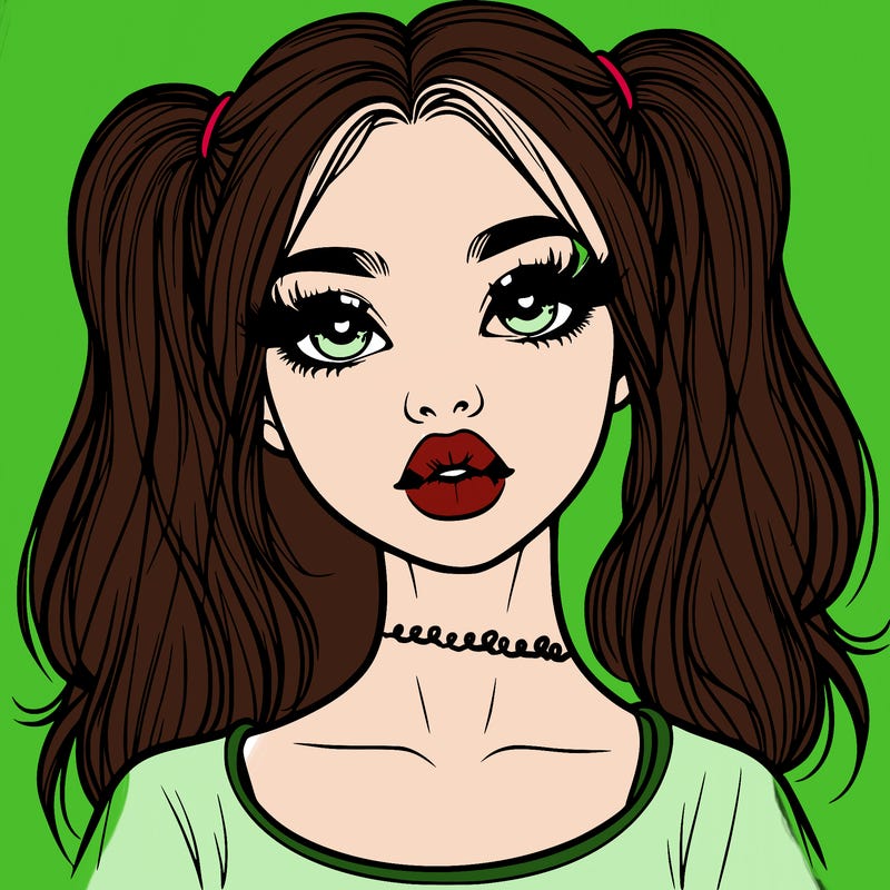 realistic girl with ponytails and lips