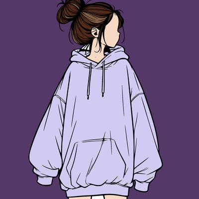 realistic girl with a oversized sweatshirt on and a bun
