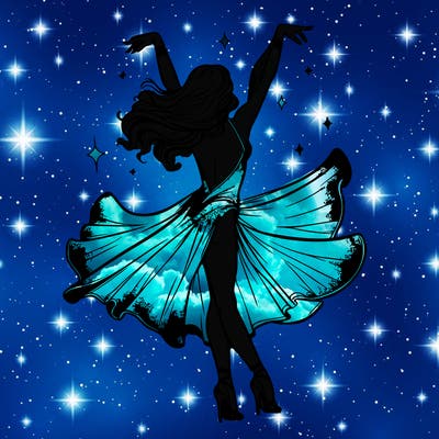 dancer dancing with a shimmery costume on realistic