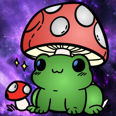 a cute frog with a mushroom hat
