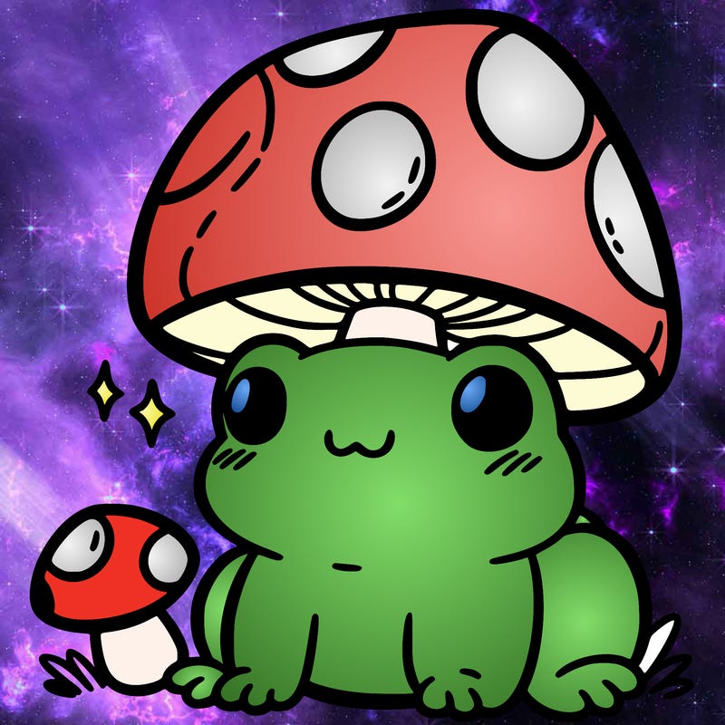 a cute frog with a mushroom hat