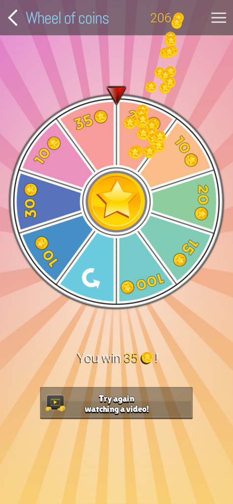 Word Architect - Word Architect 게임 화면. 화려한 코인 휠과 보상 알림을 보여줍니다.