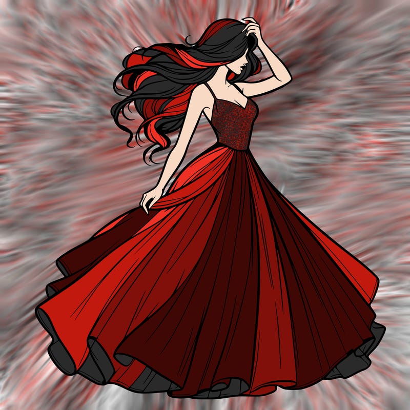 realistic woman with dress flowing in the wind