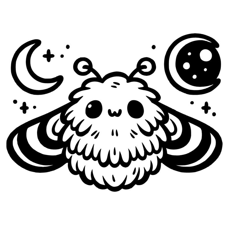 simple cute fuzzy moth moon