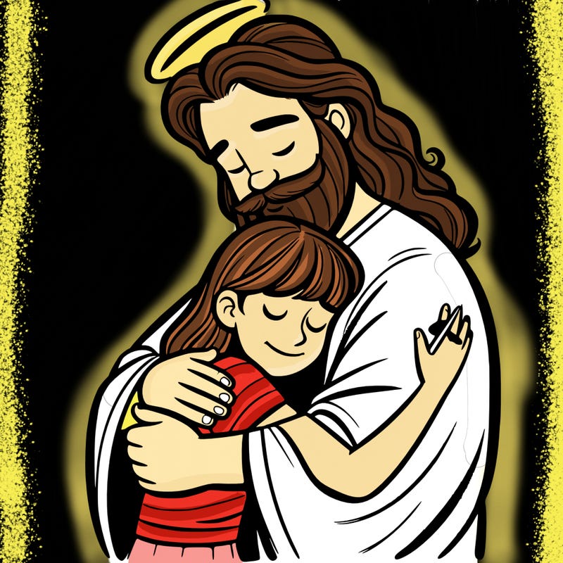 god hugging a teen girl