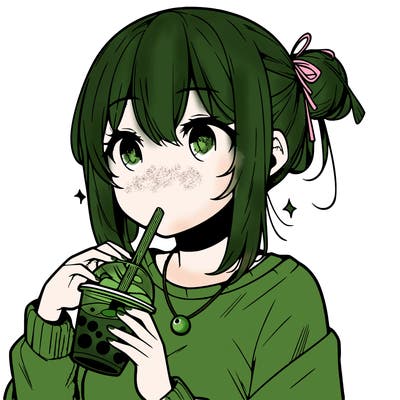 manga character drinking boba