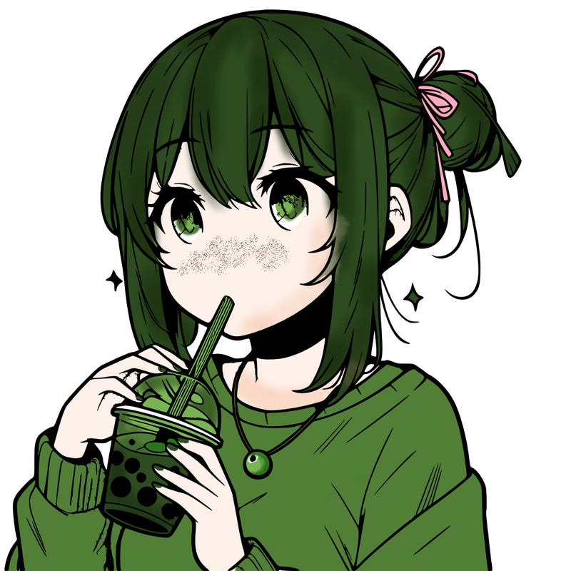 manga character drinking boba