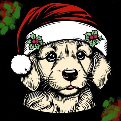 realistic dog wearing a santa hat
