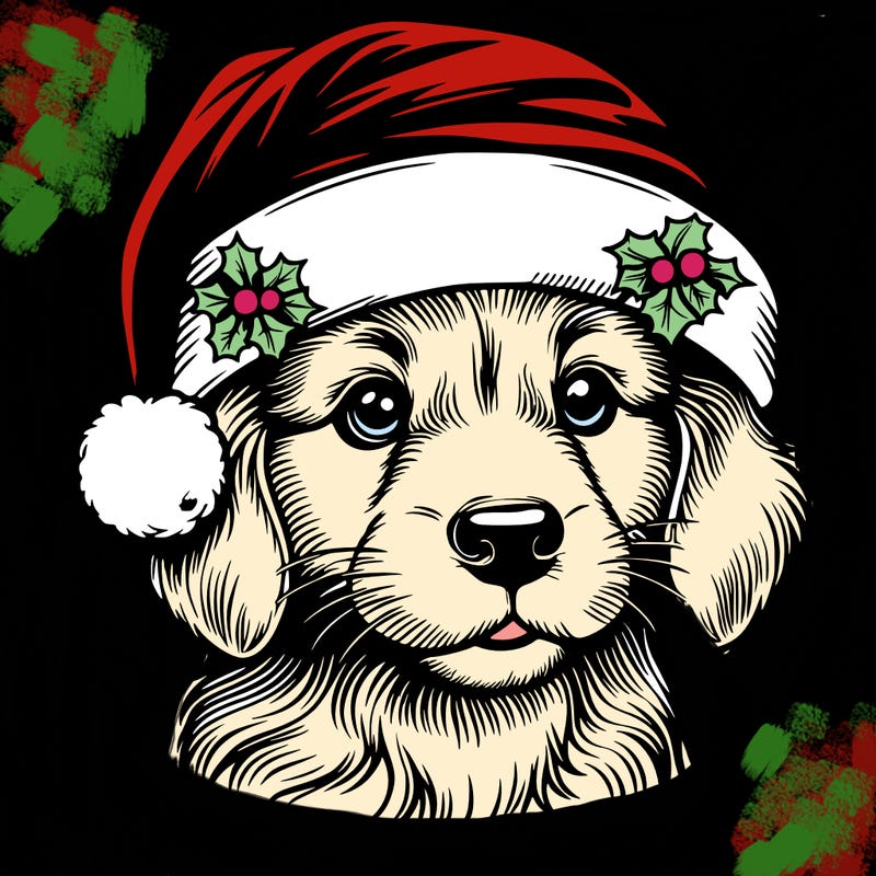 realistic dog wearing a santa hat
