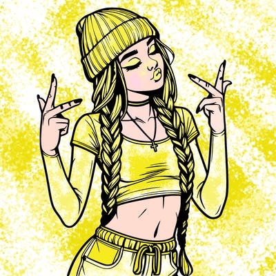 realistic teenage girl with braids and a beanie and crop top doing 🫶🏼