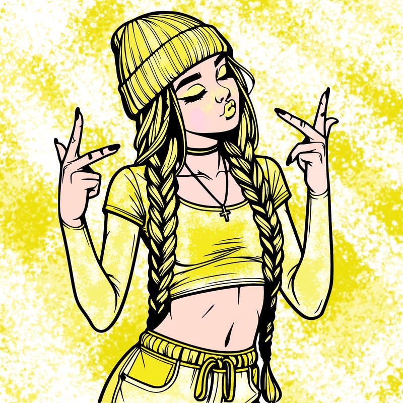 realistic teenage girl with braids and a beanie and crop top doing 🫶🏼