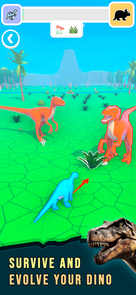 Dino Domination - A small blue dinosaur navigating a prehistoric field to survive and evolve in Dino Domination
