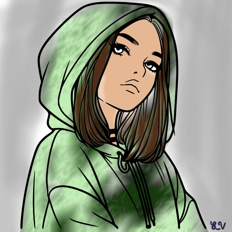 a realistic girl in a hoodie
