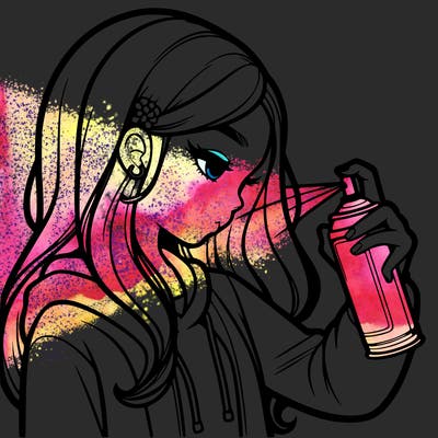 a realistic girl spray painting