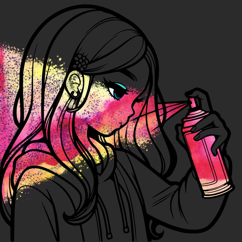 a realistic girl spray painting