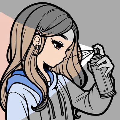 a realistic girl spray painting