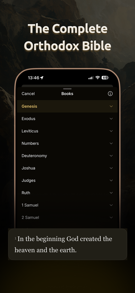 Athon: Orthodox Bible - A smartphone screen showing the list of Old Testament books in the Athon Orthodox Bible app