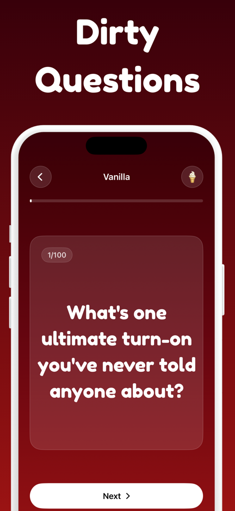 Dirty Questions - Exposed game - A conversation starter card from the Vanilla category in the Dirty Questions app asking about secret turn ons