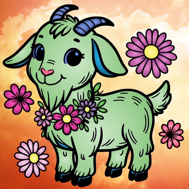 goat with flowers around neck