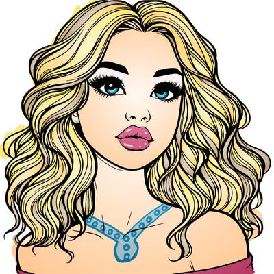 realistic girl with wavy hair and lips