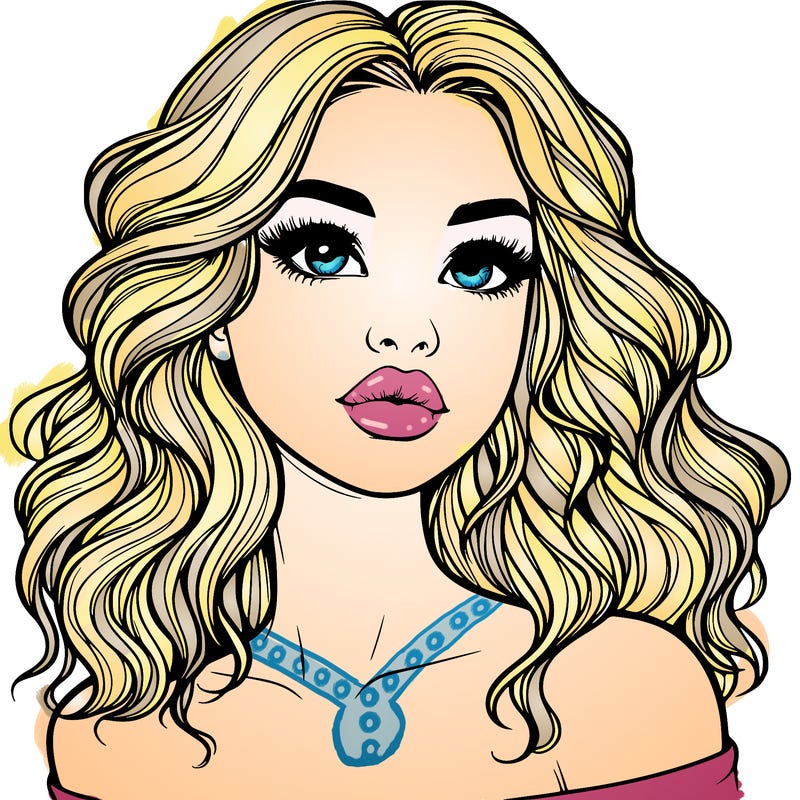 realistic girl with wavy hair and lips