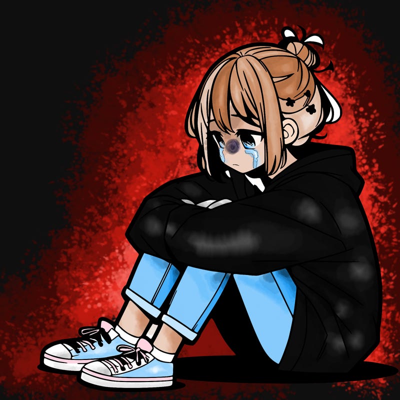 sad anime girl sitting alone