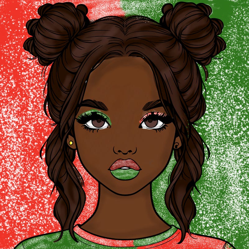 realistic girl with two buns in hair and lips