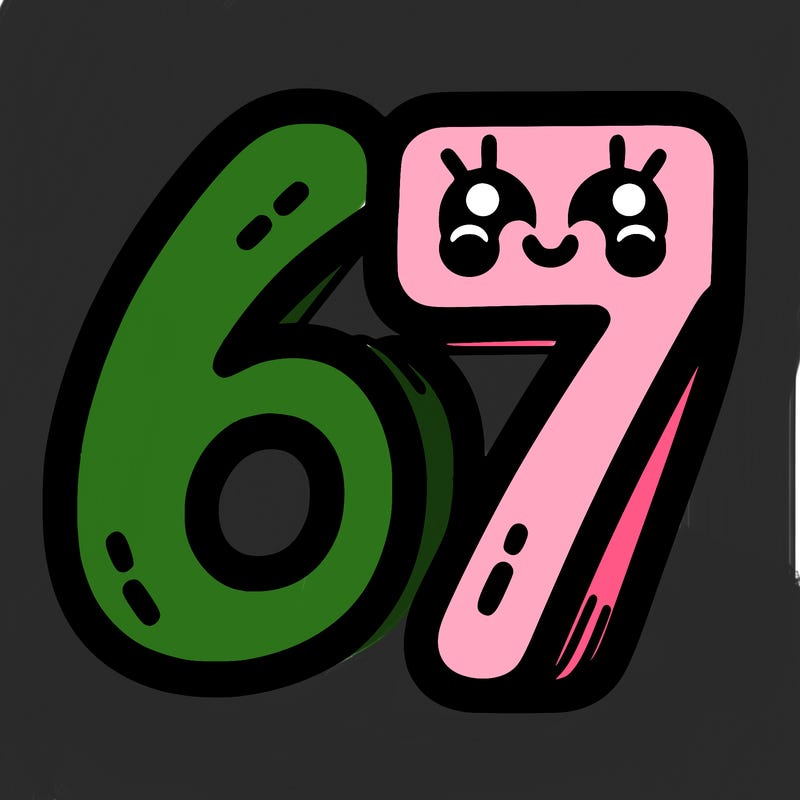 the numbers 67
