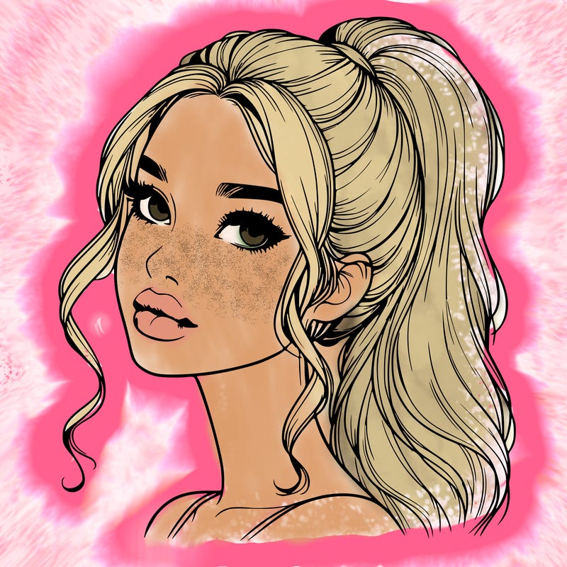 realistic girl with a ponytail on her hair and lips