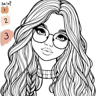 girl with long hair and freckles and glasses realistic