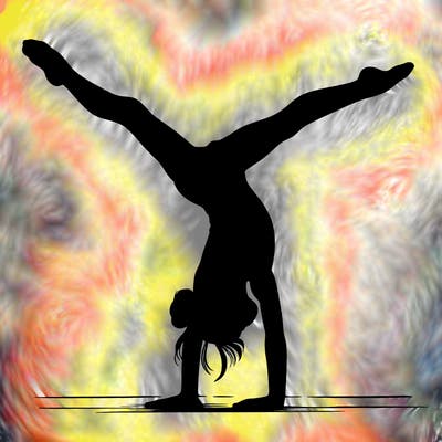 realistic gymnastic hand stand girl in four splits