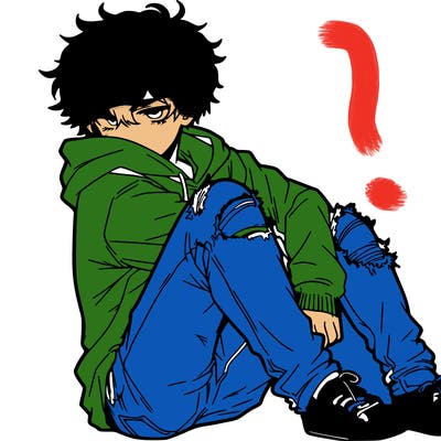 a male hoddie ripped jeans messy hair anime