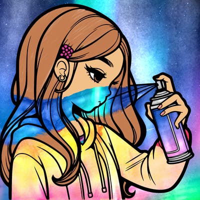 a realistic girl spray painting