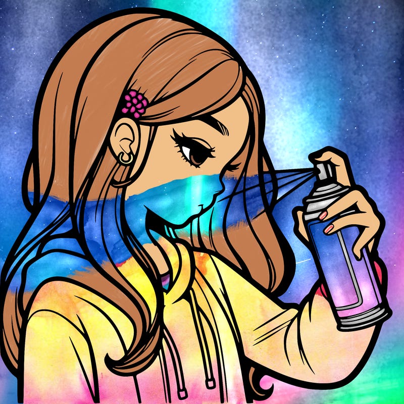 a realistic girl spray painting