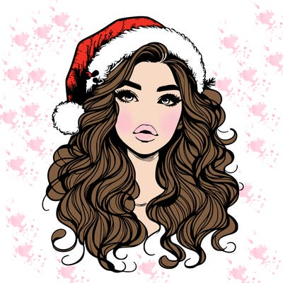 realistic christmas girl with wavy hair and lips