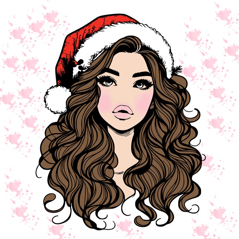 realistic christmas girl with wavy hair and lips