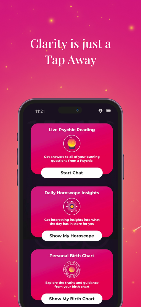 Psychic Reading Prediction - Interfaz de aplicación móvil para lecturas psíquicas, horóscopos diarios y cartas natales