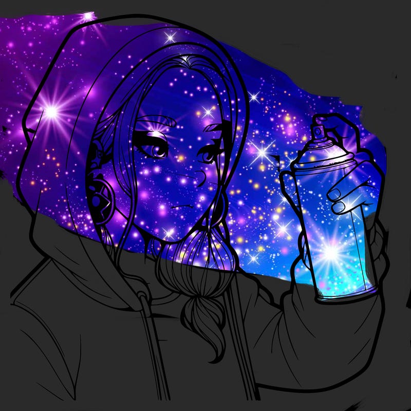 a realistic girl, spray painting