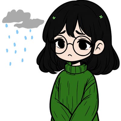 sad girl with glasses in a sweater