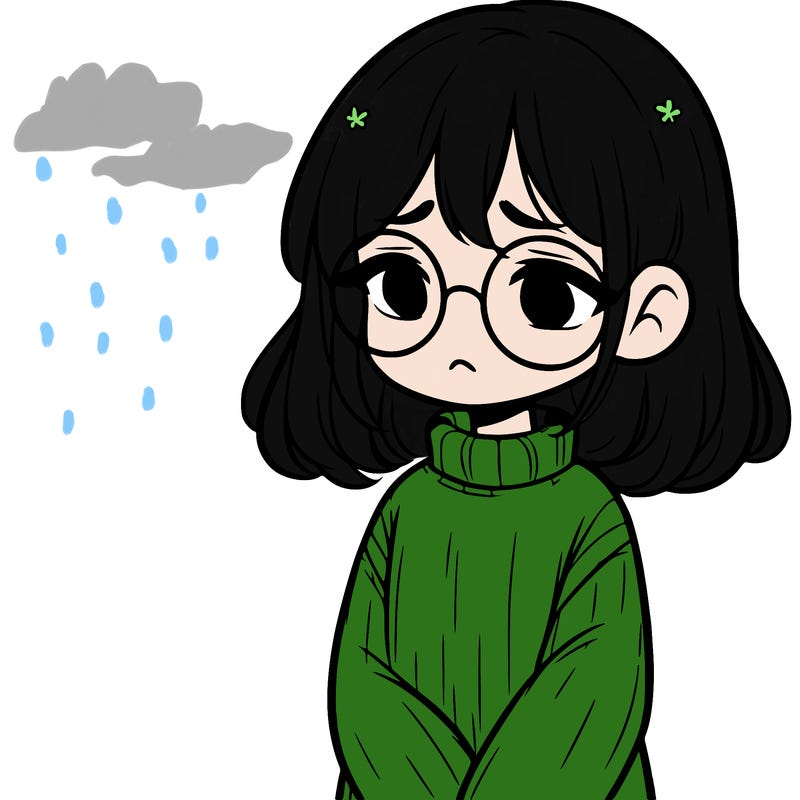sad girl with glasses in a sweater