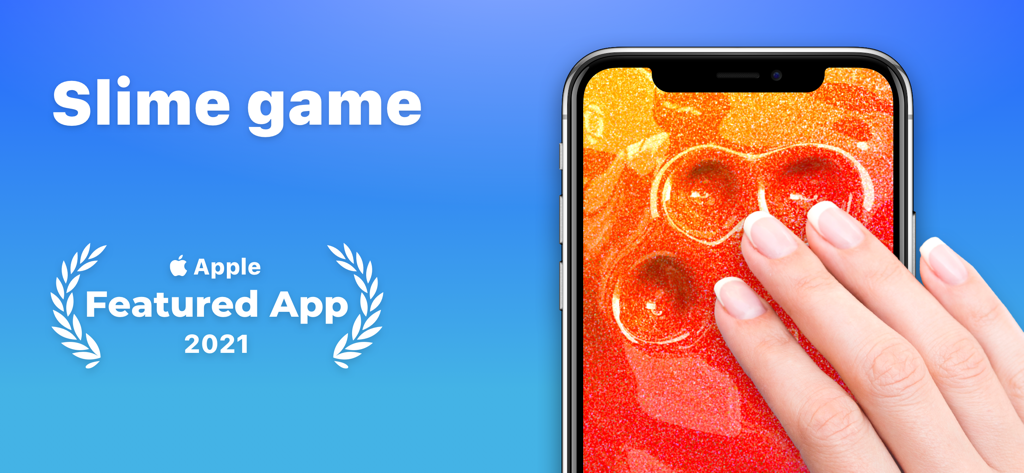 A hand interacting with virtual red glittery slime on a smartphone screen