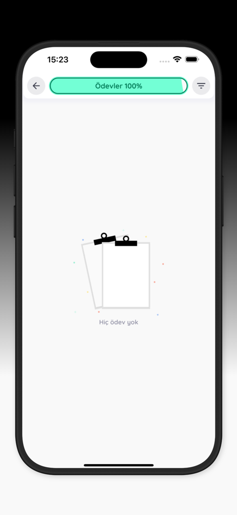 Kuzgun Eğitim - Kuzgun Egitim app screen showing 100 percent homework completion and no pending assignments