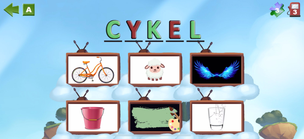 Trilo Stavar - Educational interface of Trilo Stavar app showing a Swedish word spelling exercise for children
