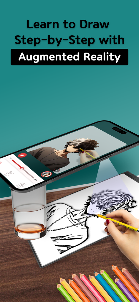 AR Drawing-Draw & Sketch in AR - A user tracing an anime character from a smartphone screen onto paper using augmented reality
