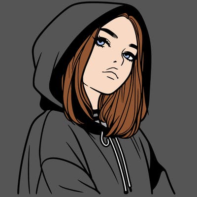 a realistic girl in a hoodie