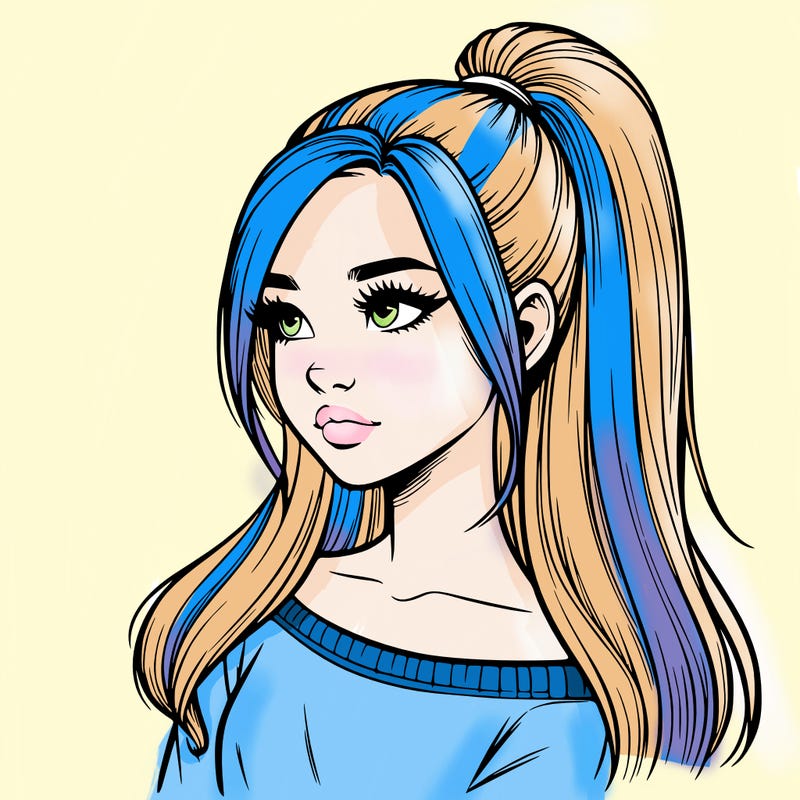 realistic girl with a high ponytail