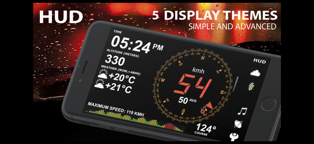 aSmart HUD - aSmart HUD app interface showing digital speedometer altitude weather and compass on a smartphone screen