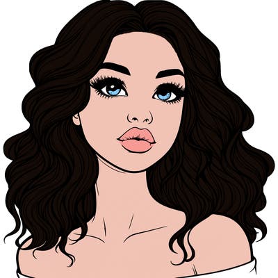 realistic girl with wavy hair and lips