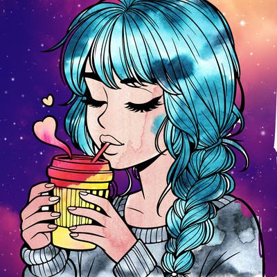 realistic girl drinking coffee