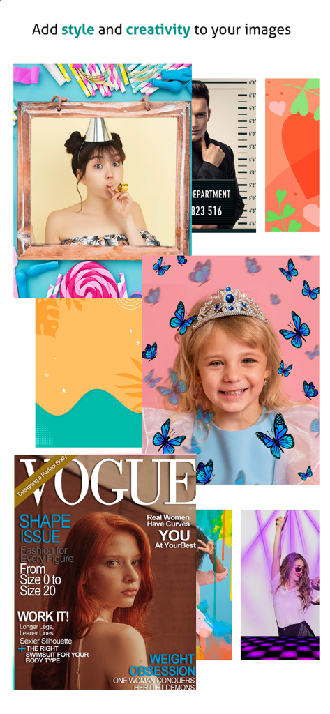 2026 photo frame editor app - Diversa coleção de estilos de molduras para fotos, incluindo capas de revistas e sobreposições festivas